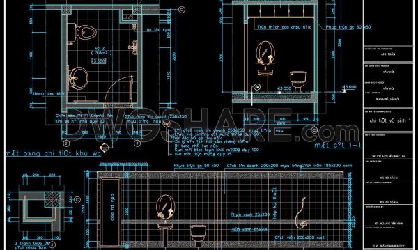 216. WC Layout Plan and elevations details CAD drawings download
