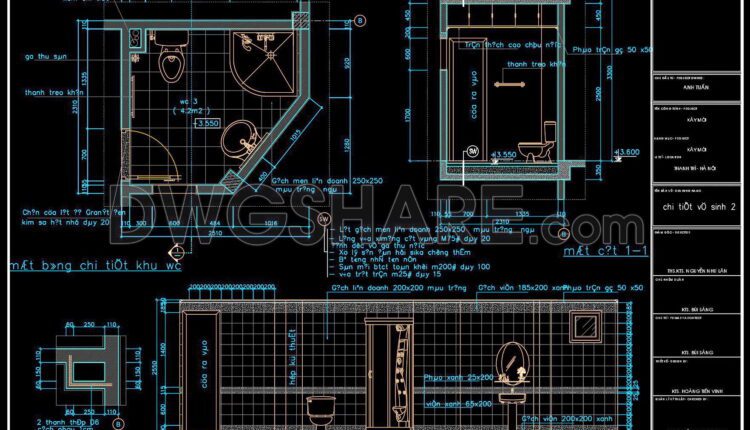 216. WC Layout Plan and elevations details CAD drawings download