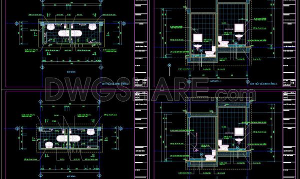 221. Free download of CAD technical drawings for the construction of bathrooms in townhouses