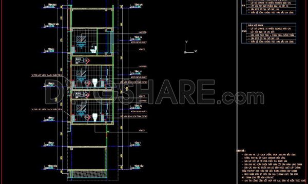 225. Free download of CAD technical drawings for the construction of bathrooms in townhouses