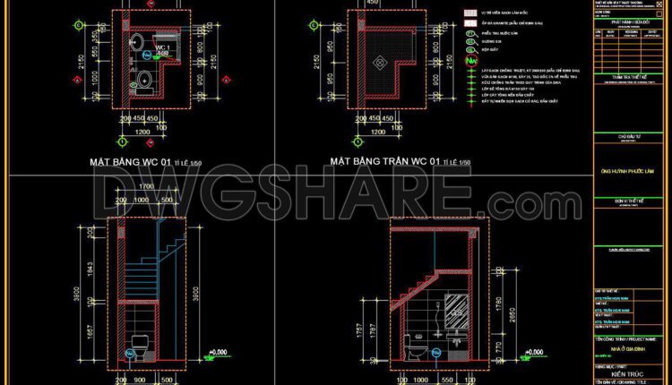 227. Free download of CAD technical drawings for the construction of bathrooms in townhouses