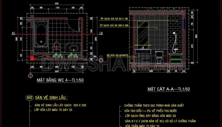 228. Free download of CAD technical drawings for the construction of bathrooms in townhouses