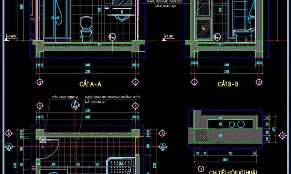230. Free download of CAD technical drawings for the construction of bathrooms in townhouses