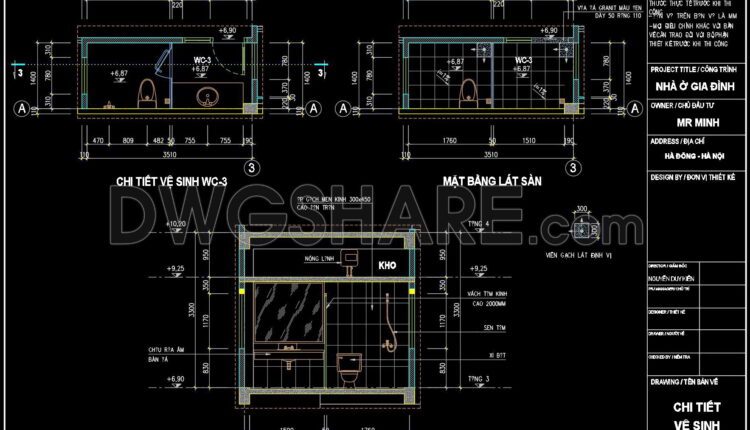 232. Free download of CAD technical drawings for the construction of bathrooms in townhouses