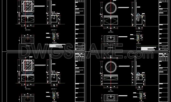297. CAD drawings of the technical details of residential bathroom vanity cabinets
