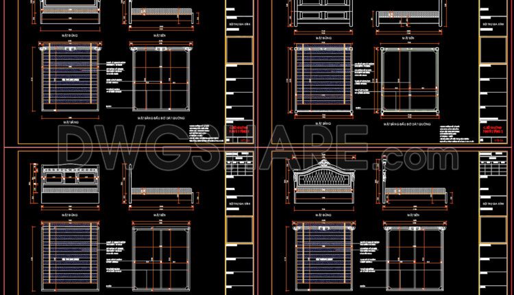 298. Free download CAD drawings of the technical details of various types of beds