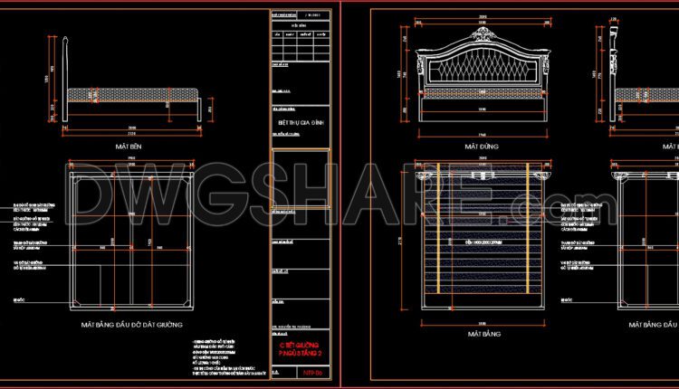 298. CAD drawings of the technical details of various types of beds