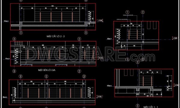 299. Detailed architectural CAD drawings of the facade, balcony, railing townhouse