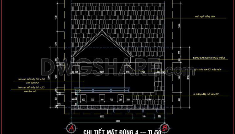 301. Detailed architectural CAD drawings of the facade, balcony, railing townhouse