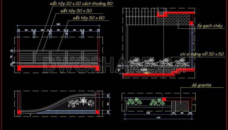 301. Detailed architectural CAD drawings of the facade, balcony, railing townhouse