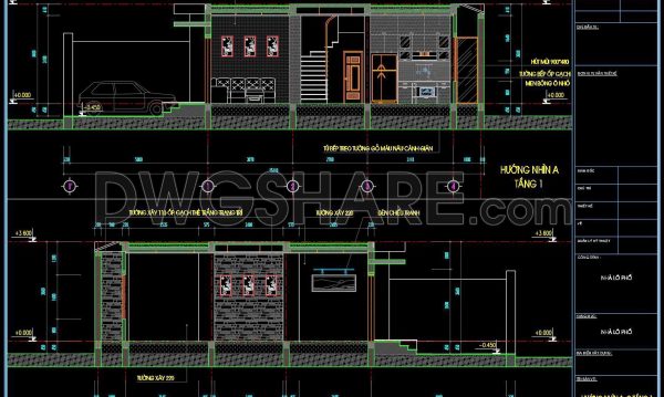 303. Detailed architectural CAD drawings of vertical facade wall sections townhouse