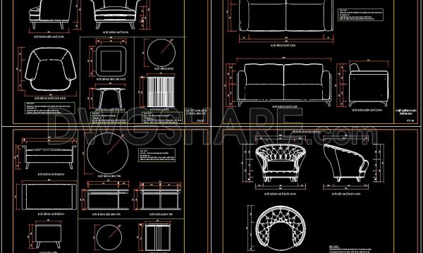 311. Free Download CAD drawings of the technical details of various types of Sofas