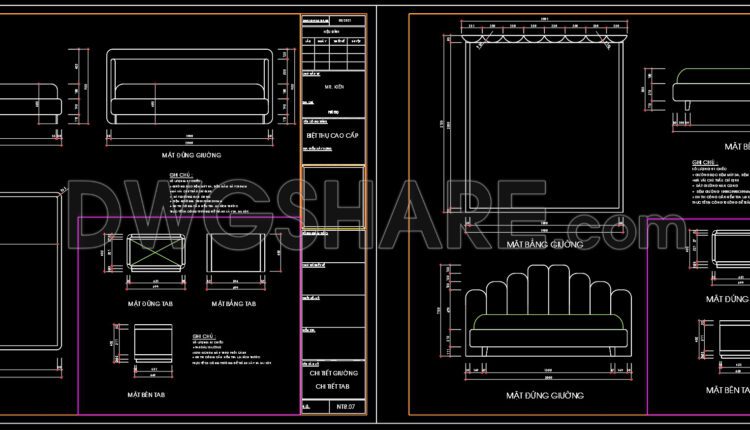 317. Free download CAD drawings of the technical details of various types of beds