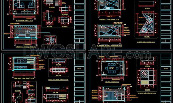 321. CAD Drawings of Elevation Details for Interior Wall Finishes in Townhouses