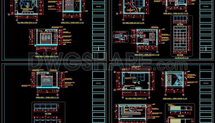 321. CAD Drawings of Elevation Details for Interior Wall Finishes in Townhouses