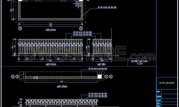 322. Detailed architectural CAD drawings of the balcony, railing townhouse