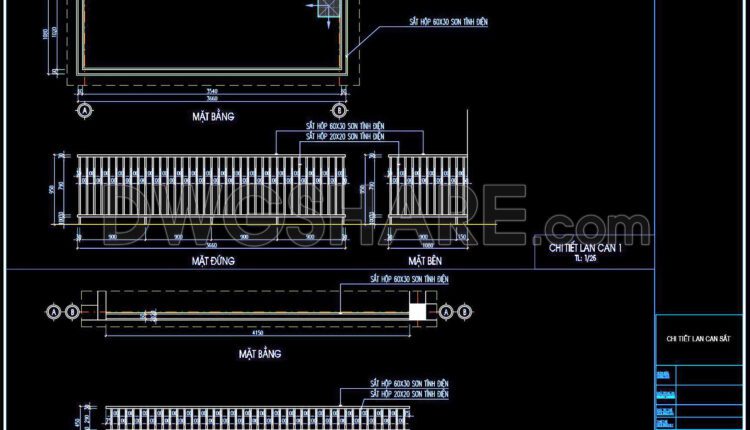 322. Detailed architectural CAD drawings of the balcony, railing townhouse (1)