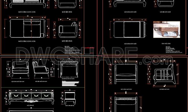 324. Free Download CAD drawings of the technical details of various types of Sofas