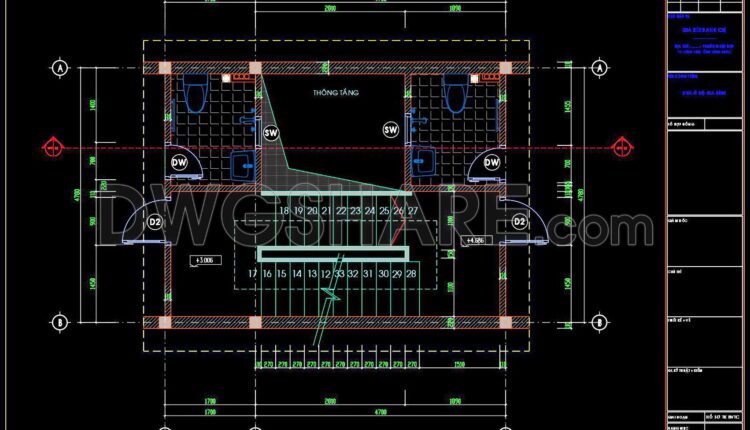 326. Free download of detailed architectural CAD drawings for facades, balconies, staircases, and restrooms in townhouses