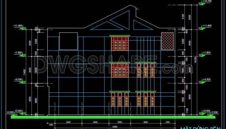 333. CAD design drawings for a 3-story townhouse with dimensions of 6m x 16m