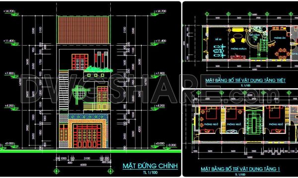 2 years ago
                

                
             1,079333. CAD design drawings for a 3-story townhouse with dimensions of 6m x 16m