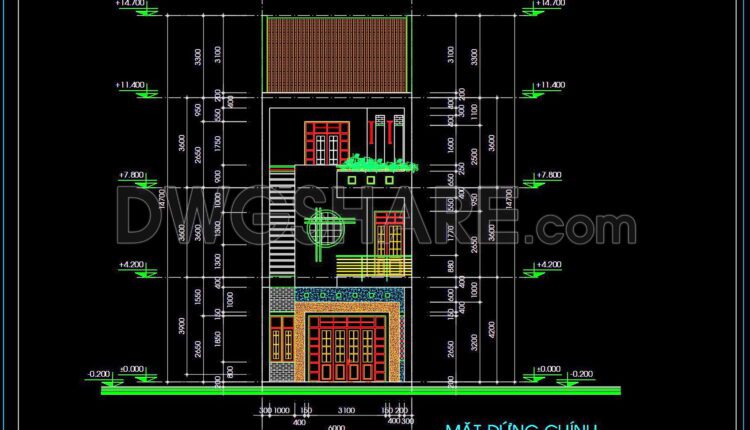 333. CAD design drawings for a 3-story townhouse with dimensions of 6m x 16m