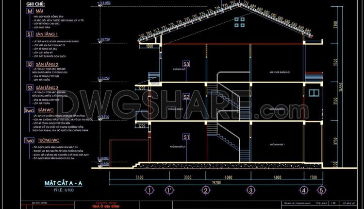334. CAD design drawings for a 3-story townhouse with dimensions of 6.5m x 19.2m