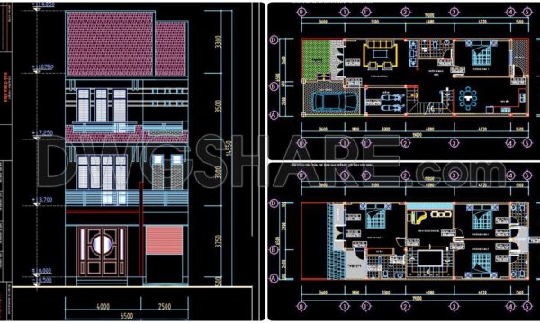 2 years ago
                

                
             1,668334. CAD design drawings for a 3-story townhouse with dimensions of 6.5m x 19.2m