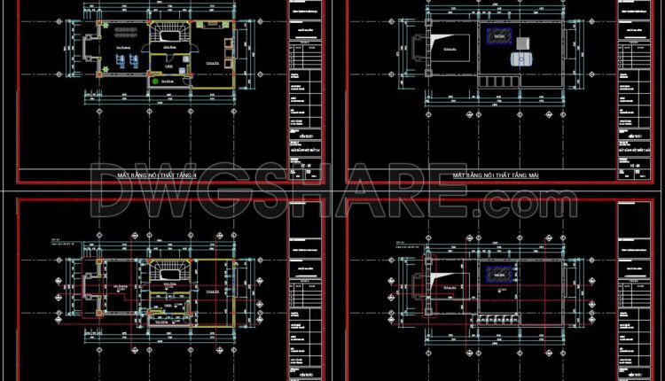 336. CAD design drawings for a 5-story townhouse with dimensions of 7.5m x 18.7m
