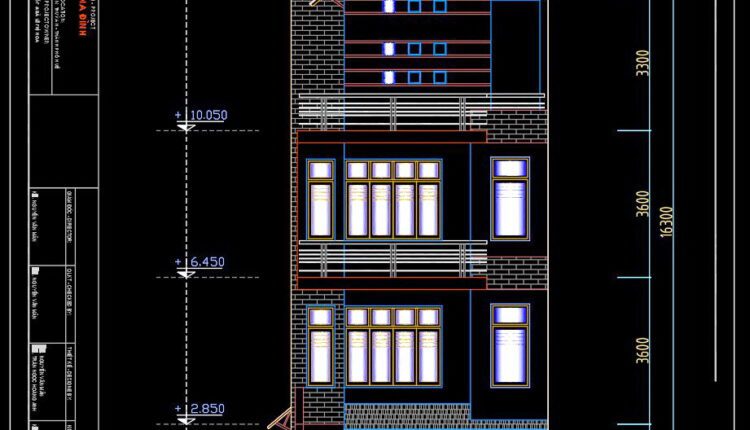 337. CAD design drawings for a 4-story townhouse with dimensions of 6.3m x 23m