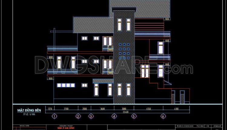337. CAD design drawings for a 4-story townhouse with dimensions of 6.3m x 23m