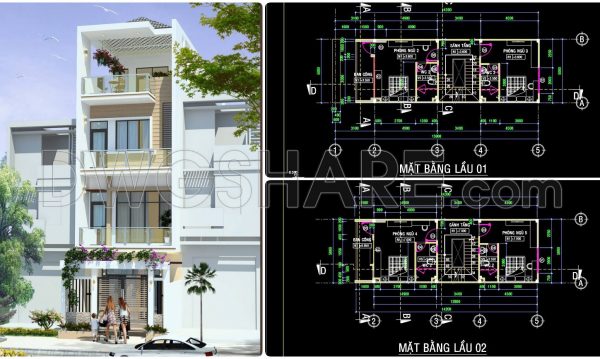 2 years ago
                

                
             1,486338. CAD design drawings for a 4-story townhouse with dimensions of 5m x 18m