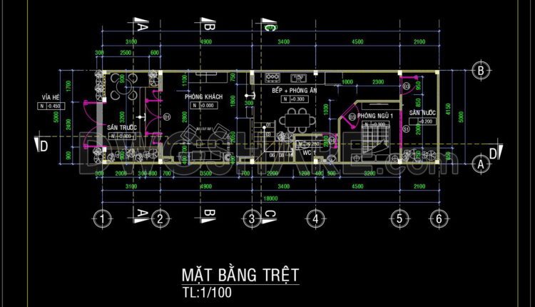 338. CAD design drawings for a 4-story townhouse with dimensions of 5m x 18m (2)