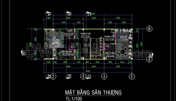 338. CAD design drawings for a 4-story townhouse with dimensions of 5m x 18m (5)