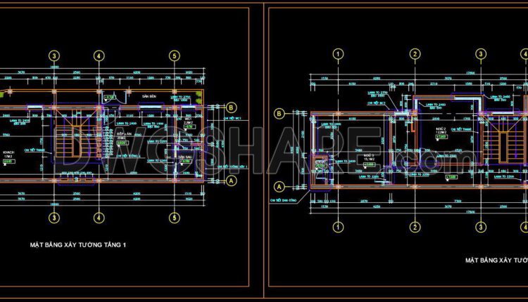 339. CAD design drawings for a 3-story townhouse with dimensions of 4.3m x 16.6m