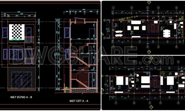 2 years ago
                

                
             526339. CAD design drawings for a 3-story townhouse with dimensions of 4.3m x 16.6m