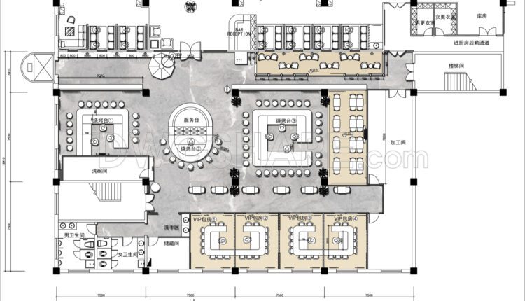 34. Download CAD Floor Plan Drawings of the Functional Layout for a 590m2 Hot Pot and Grill Restaurant