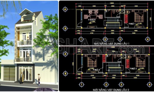 2 years ago
                

                
             854340. CAD design drawings for a 3-story townhouse with dimensions of 3.7m x 14m