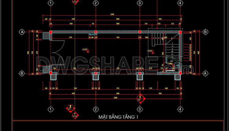 341. CAD design drawings for a 4-story townhouse with dimensions of 4m x 13.2m (1)