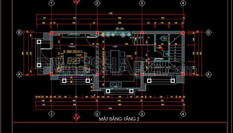 341. CAD design drawings for a 4-story townhouse with dimensions of 4m x 13.2m (2)