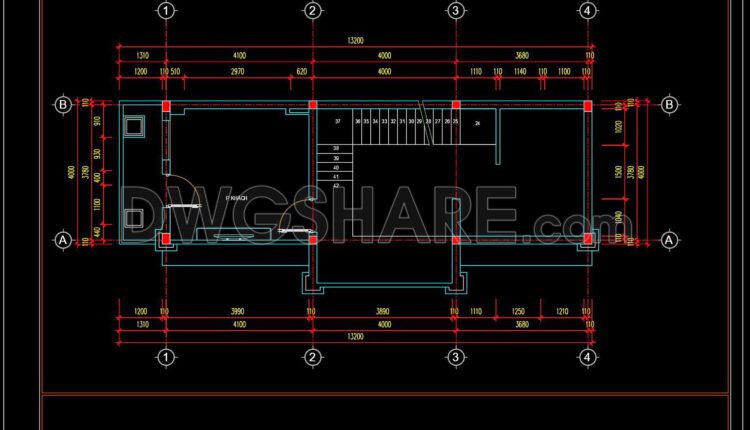 341. CAD design drawings for a 4-story townhouse with dimensions of 4m x 13.2m (3)