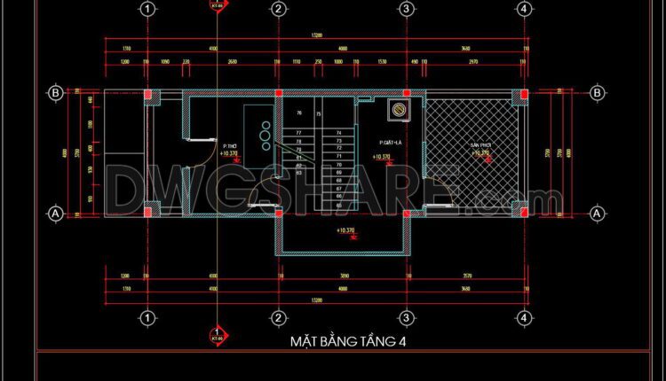 341. CAD design drawings for a 4-story townhouse with dimensions of 4m x 13.2m (5)