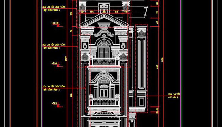 341. CAD design drawings for a 4-story townhouse with dimensions of 4m x 13.2m (7)