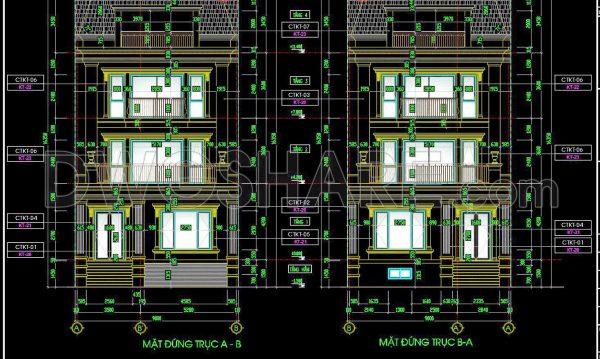 2 years ago
                

                
             1,271345. CAD design drawings for a 3-story townhouse with dimensions of 9m x 20m