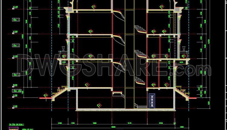 345. CAD design drawings for a 3-story townhouse with dimensions of 9m x 20m