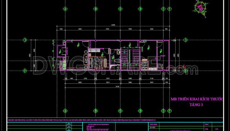 346. CAD design drawings for a 3-story townhouse with dimensions of 4.5m x 16.3m