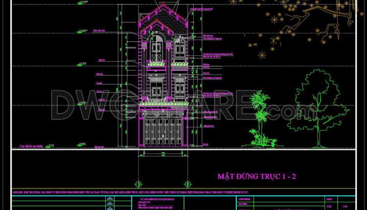 346. CAD design drawings for a 3-story townhouse with dimensions of 4.5m x 16.3m