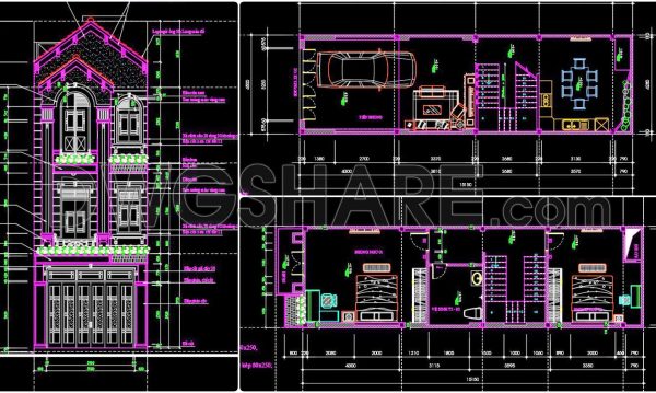 2 years ago
                

                
             1,018346. CAD design drawings for a 3-story townhouse with dimensions of 4.5m x 16.3m