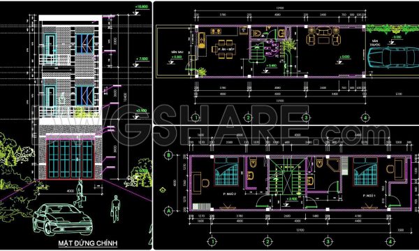 2 years ago
                

                
             1,155347. CAD design drawings for a 3-story townhouse with dimensions of 4m x 18m