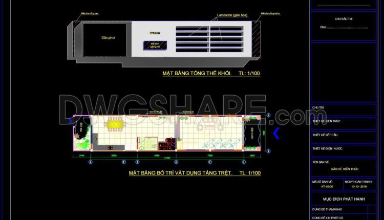349. CAD design drawings for a 3-story townhouse with dimensions of 4.7m x 17m